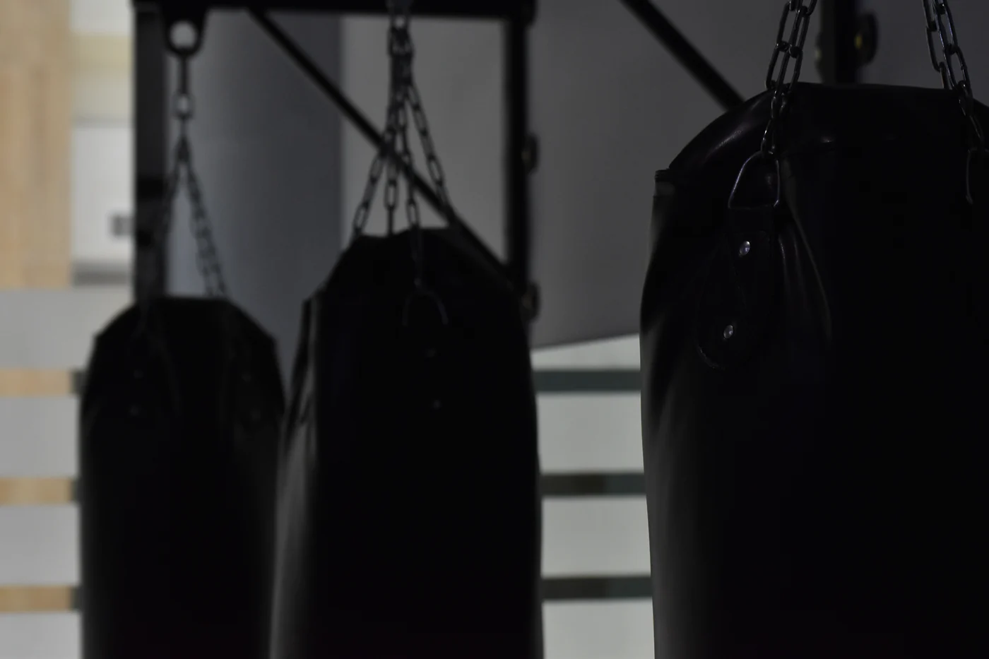 Heavy bags in the combat zone at Lucky's Gym